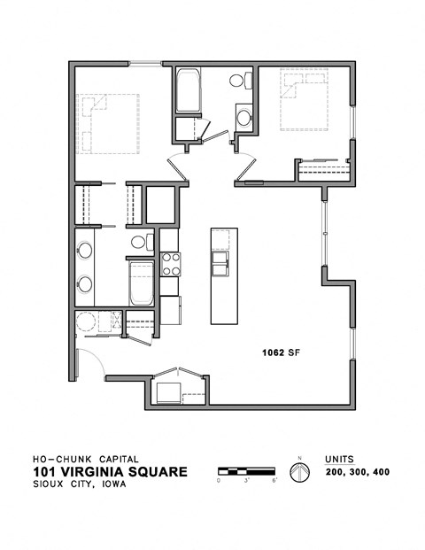 Floor plan for 2 beds, 2 baths, 1062 sqft